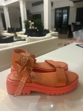 SHEIN Orange Chunky Platform Ankle-Strap Sandals